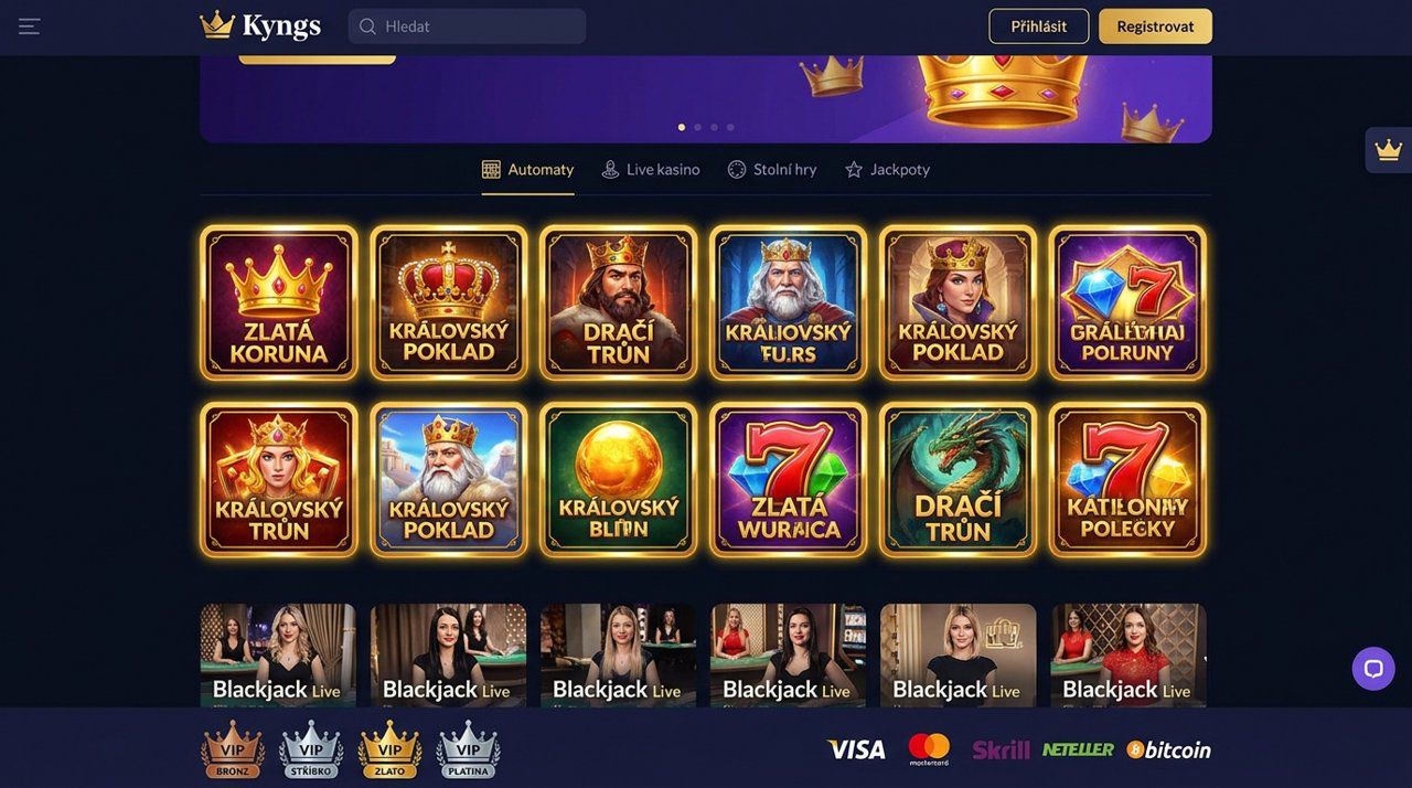 Úvodní stránka online casina Kyngs
